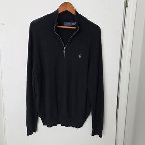 Vtg Polo Ralph Lauren Cotton Quarter-Zip Office Academia Navy Blue Men XL